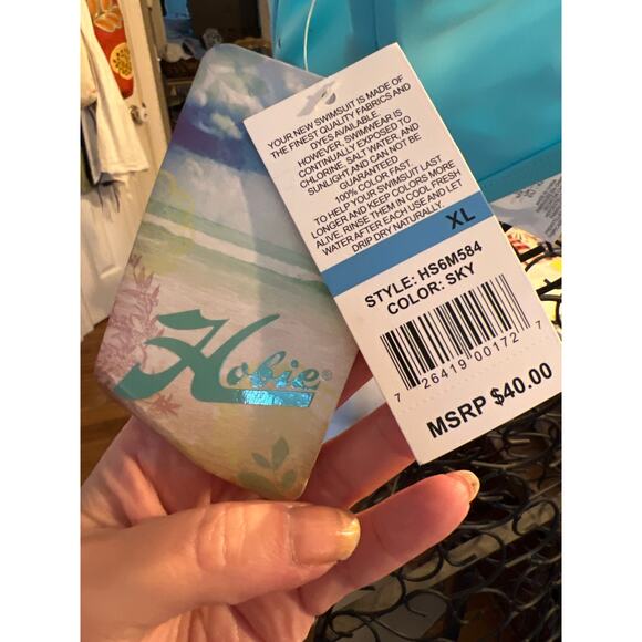 Hobie Sky Blue Embroidered Size XL Swimsuit Strapless Top Cool Boho Pool Style - Picture 5 of 6